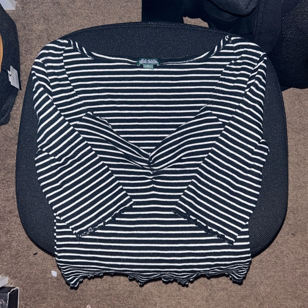 Brand, wild fable. Size, medium. Half sleeve crop top, black and white striped.